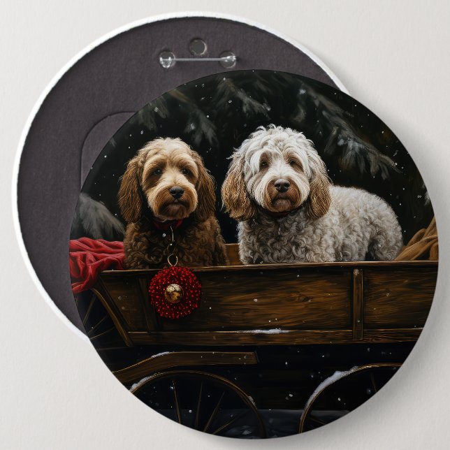 Cockapoo Snowy Sleigh Weihnachtsdekor Button (Vorne & Hinten)