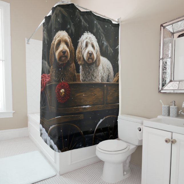 Cockapoo Snowy Sleigh Weihnachtsdekor Duschvorhang (Beispiel)