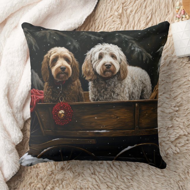 Cockapoo Snowy Sleigh Weihnachtsdekor Kissen (Decke)