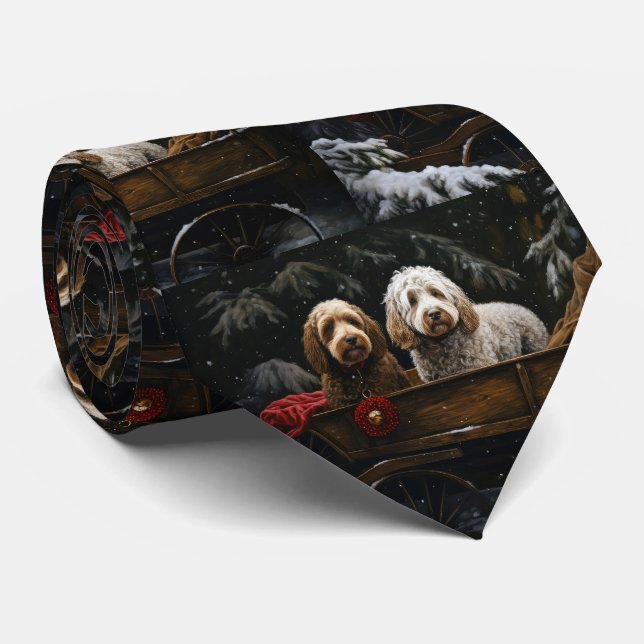 Cockapoo Snowy Sleigh Weihnachtsdekor Krawatte (Gerollt)