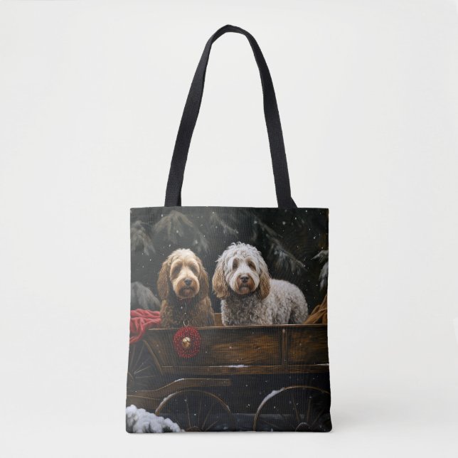 Cockapoo Snowy Sleigh Weihnachtsdekor Tasche (Vorderseite)