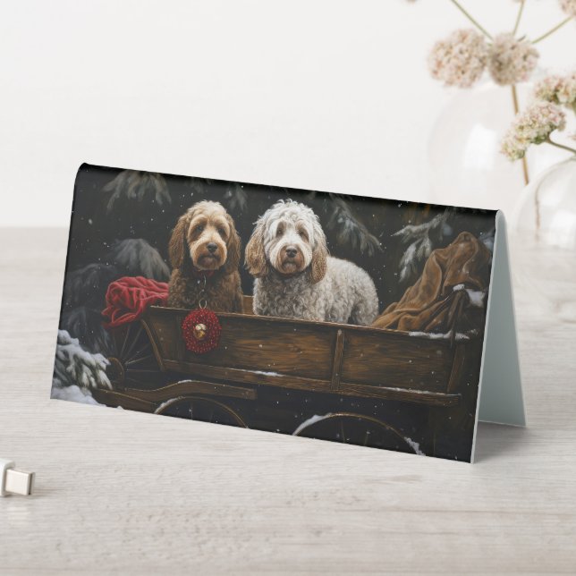 Cockapoo Snowy Sleigh Weihnachtsdekor Tischaufsteller (In Situ (Tisch))