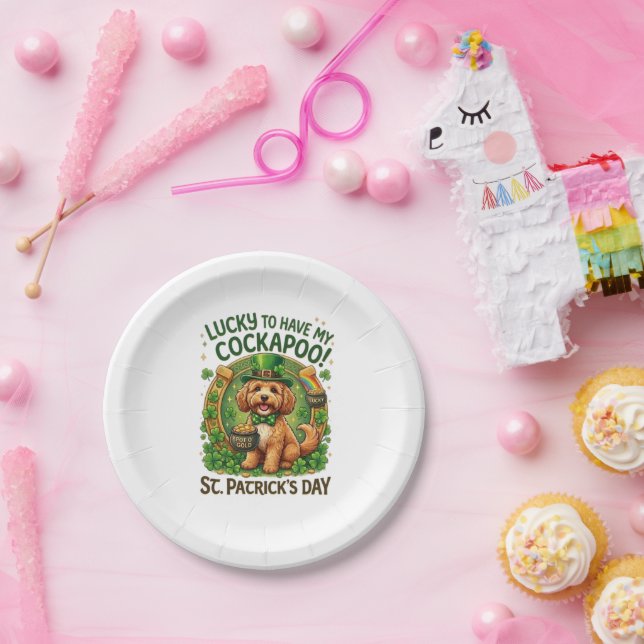 Cockapoo St. Patrick's Day Glückshund Topf Gold Pappteller (Party)