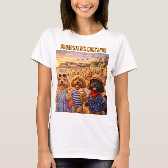 Cockapoo Strand T-Shirt Broadstairs Geschenk (Vorderseite)