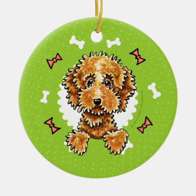Cockapoo Tan Dog Knochen Weihnachtsbrand Keramikornament (Vorne)