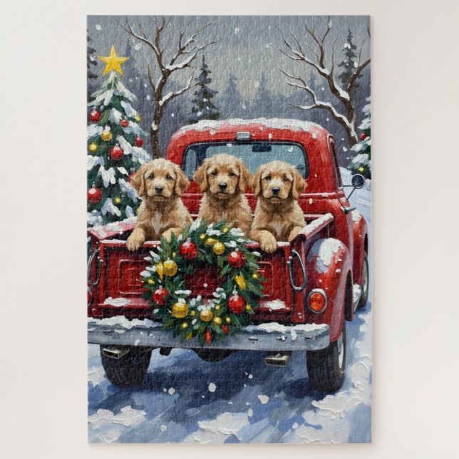 Cockapoo Weihnachten Rotes Lastwagen Urlaub (Vertikal)