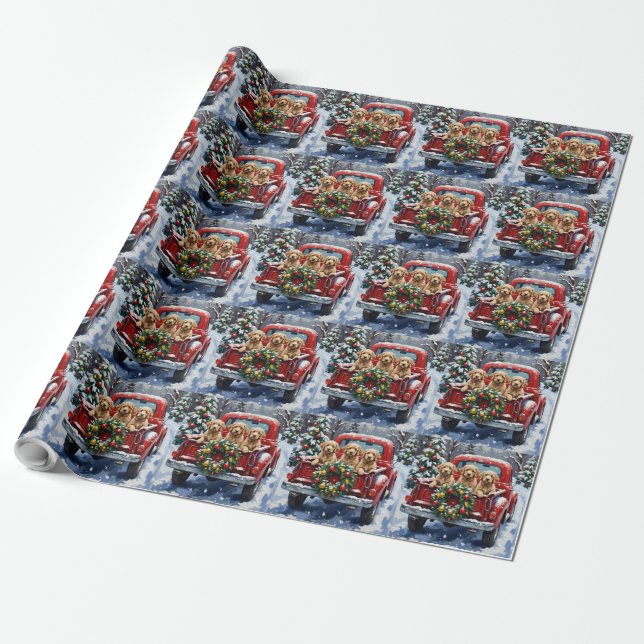 Cockapoo Weihnachten Rotes Lastwagen Urlaub Geschenkpapier (Ungerollt)