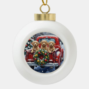 Cockapoo Weihnachten Rotes Lastwagen Urlaub Keramik Kugel-Ornament