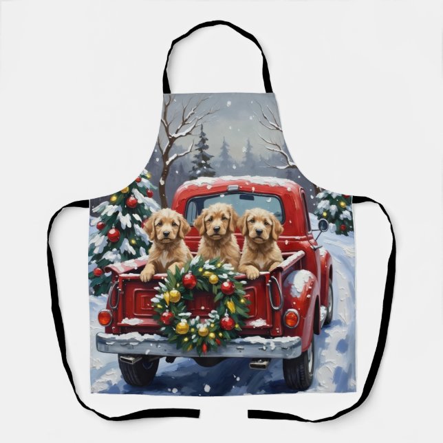 Cockapoo Weihnachten Rotes Lastwagen Urlaub Schürze (Vorderseite)