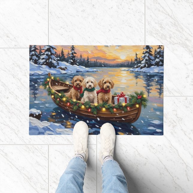 Cockapoo-Weihnachtsboot-Feiertag Fußmatte (Indoor)