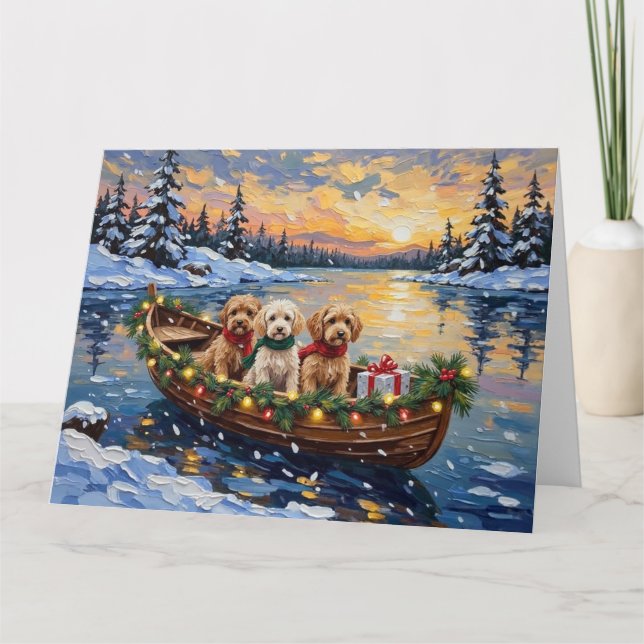Cockapoo-Weihnachtsboot-Feiertag Karte (Vorderseite)