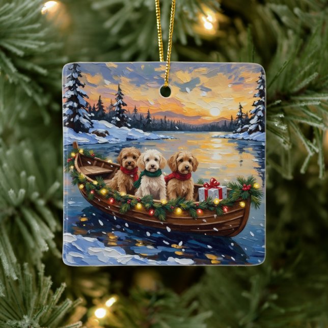Cockapoo-Weihnachtsboot-Feiertag Keramikornament (Baum)
