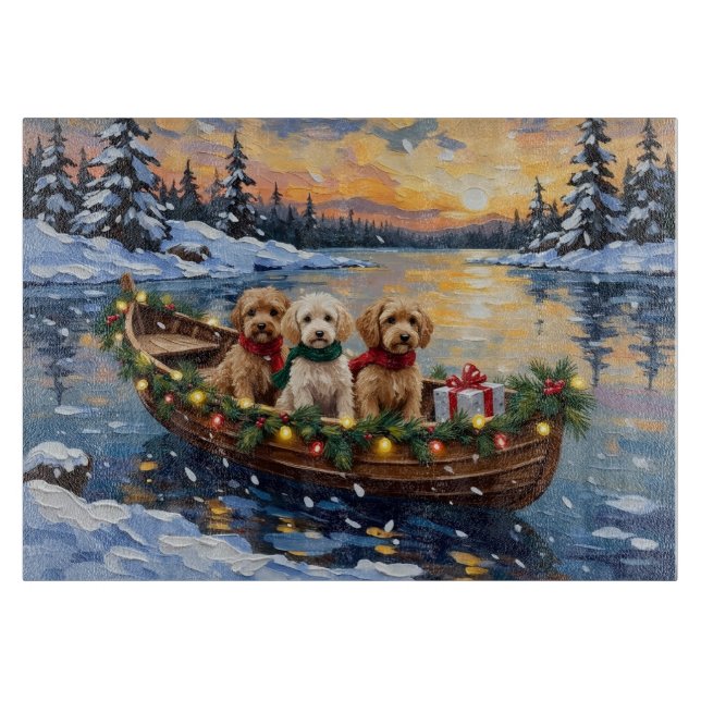 Cockapoo Weihnachtsboot-Feiertag Schneidebrett (Vorderseite)