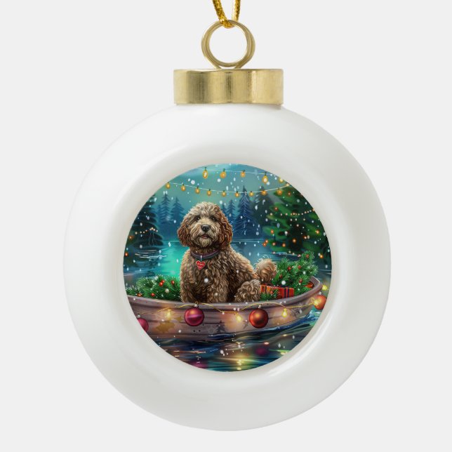 Cockapoo Weihnachtsfest Reise Keramik Kugel-Ornament (Vorderseite)
