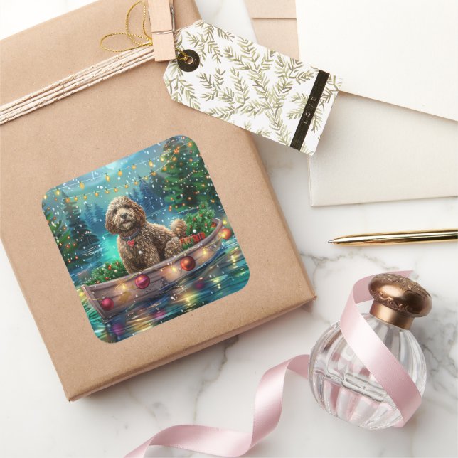 Cockapoo Weihnachtsfest Reise Quadratischer Aufkleber (Schenken)