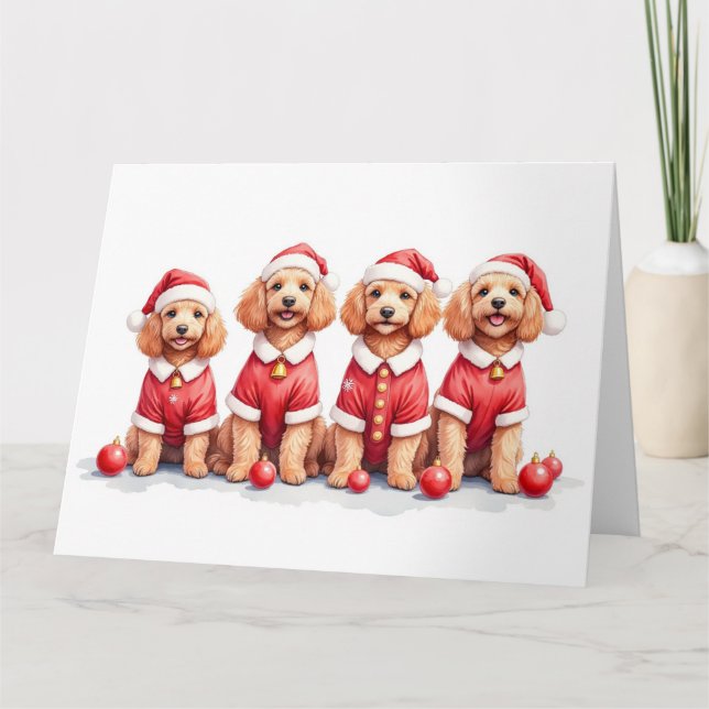 Cockapoo-Weihnachtskleid mit Santa-Hut Karte (Vorderseite)