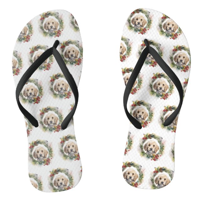 Cockapoo-Weihnachtskranz Festlicher Hund Flip Flops (Fußbett)