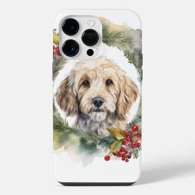 Cockapoo-Weihnachtskranz Festlicher Hund iPhone 14 Pro Max Hülle (Rückseite)