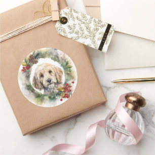 Cockapoo-Weihnachtskranz Festlicher Hund Runder Aufkleber