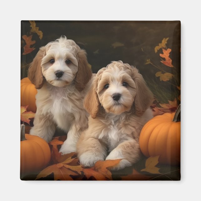 Cockapoo-Welpe Herbstfreude Kürbis Magnet (Vorne)