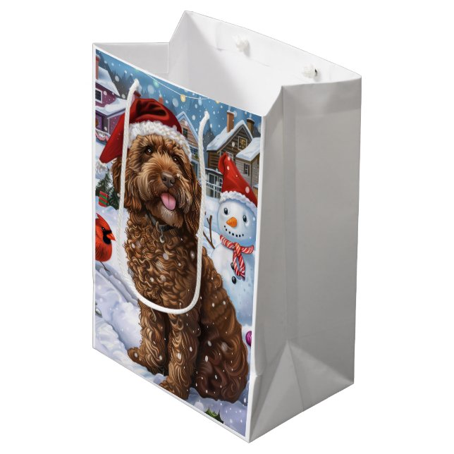 Cockapoo Winter Wunderland Weihnachtsfreuden Mittlere Geschenktüte (Vorderseite Schrägansicht)