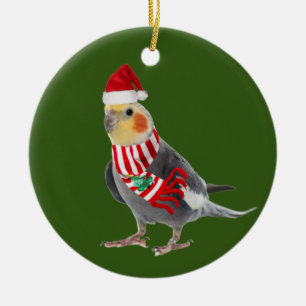 Cockatie mit Hutschuh Weihnachten Keramik Ornament