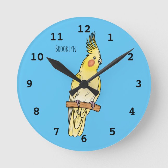 Cockatiel bird cartoon illustration  runde wanduhr (Vorderseite)