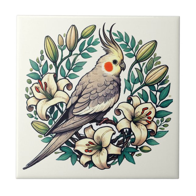 Cockatiel Bird Illustration Fliese (Vorderseite)