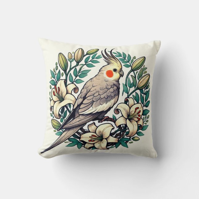 Cockatiel Bird Illustration Kissen (Vorderseite)