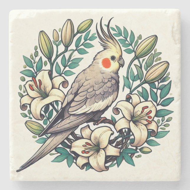 Cockatiel Bird Illustration Steinuntersetzer (Vorderseite)