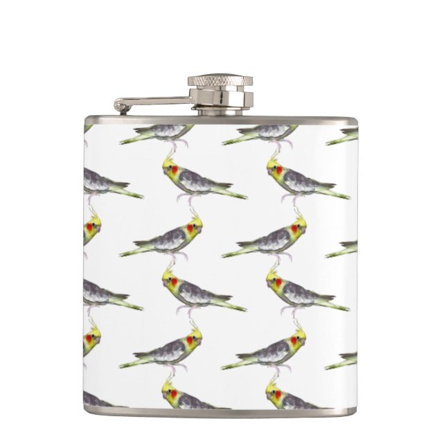 Cockatiel Frenzy Hip Flask (Farbe auswählen) Flachmann (Vorderseite)