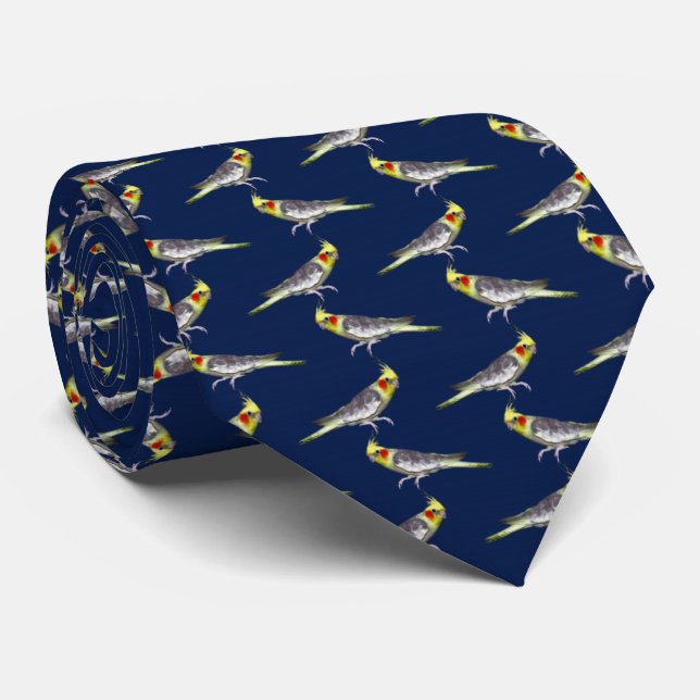Cockatiel Frenzy Krawatte Doppelseitendruck (Marin (Gerollt)