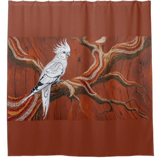 Cockatiel mit australischem Aborigine-Thema Duschvorhang (Vorderseite)