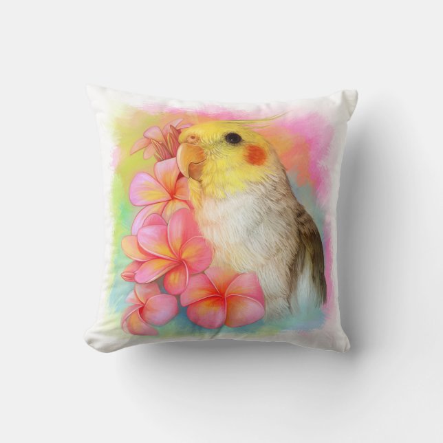Cockatiel mit Frangipani Kissen (Vorderseite)