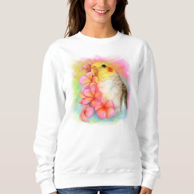 Cockatiel mit Frangipani Sweatshirt (Vorderseite)