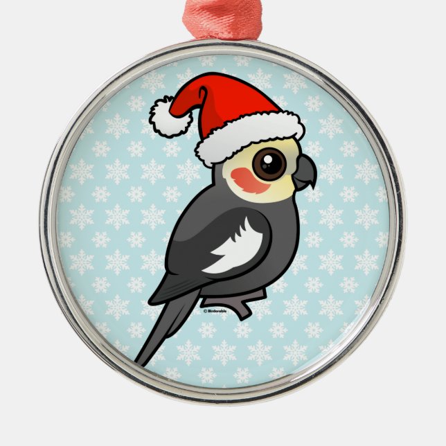 Cockatiel Santa Silbernes Ornament (Vorne)