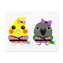 Cockatiel und Senegal-Papagei in Kimonos