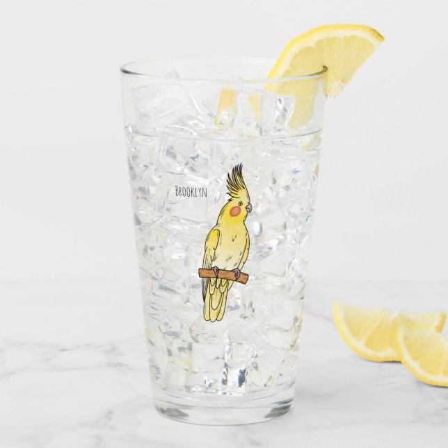 Cockatiel-Vogel-Cartoon Glas (Rückseite Ice)
