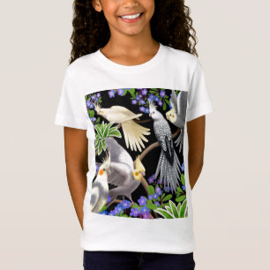 Cockatiels-und Blumen-Mädchen-Baby - Puppe T - T-Shirt