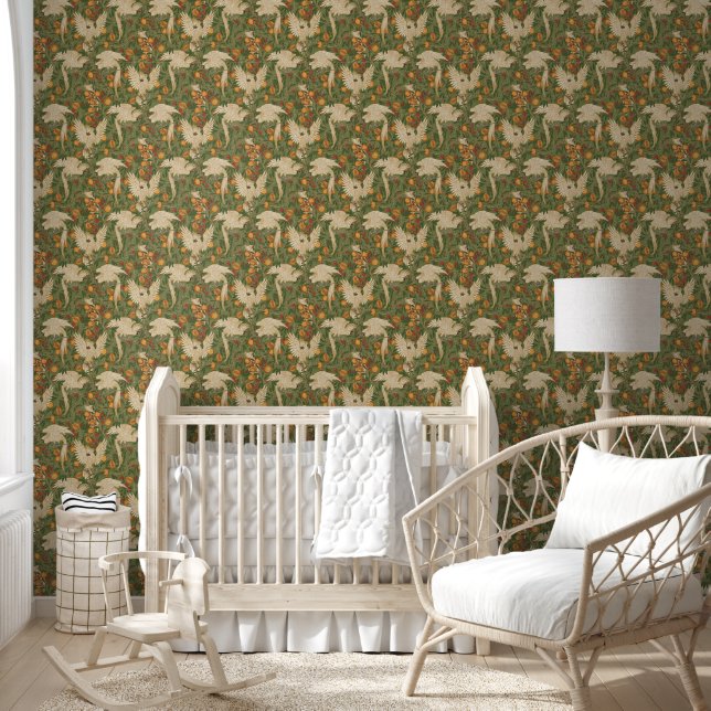 Cockatoo and Pomegranate in bamboo green Tapete (Kinder)