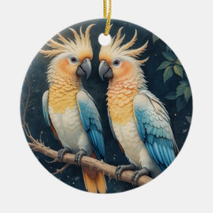Cockatoo Parrot Couple Keramik Ornament