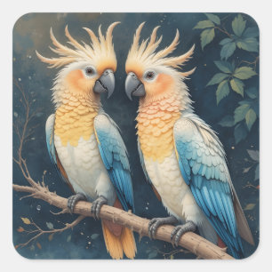 Cockatoo Parrot Couple Quadratischer Aufkleber