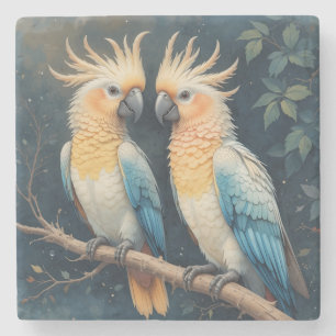 Cockatoo Parrot Couple Steinuntersetzer