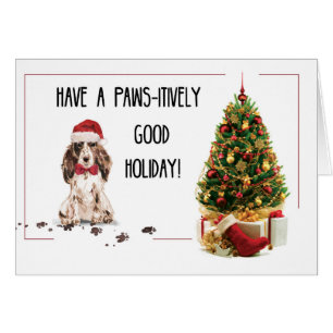 Cocker Brown Spaniel drôle Chien de Noël avec arbr