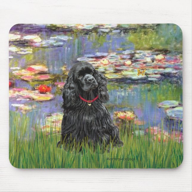 Cocker (schwarz) - Lilien 2 Mousepad (Vorne)