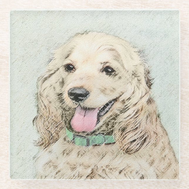 Cocker Spanel Buff Painting - Original Dog Art Glasuntersetzer (Vorderseite)