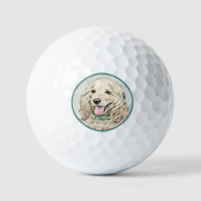 Cocker Spanel Buff Painting - Original Dog Art Golfball (Vorderseite)