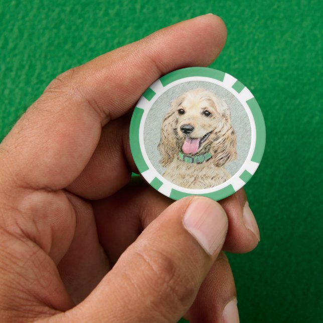 Cocker Spanel Buff Painting - Original Dog Art Pokerchips (Hand)