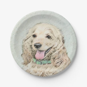 Cocker Spanel Buff Painting - Original Hund Kunst Pappteller