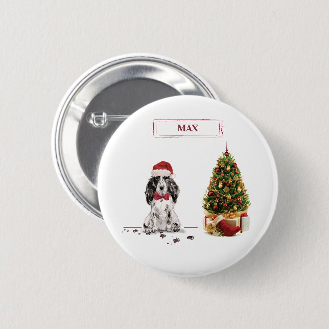Cocker Spanel Funny Christmas Dog mit Baum Button (Vorne & Hinten)